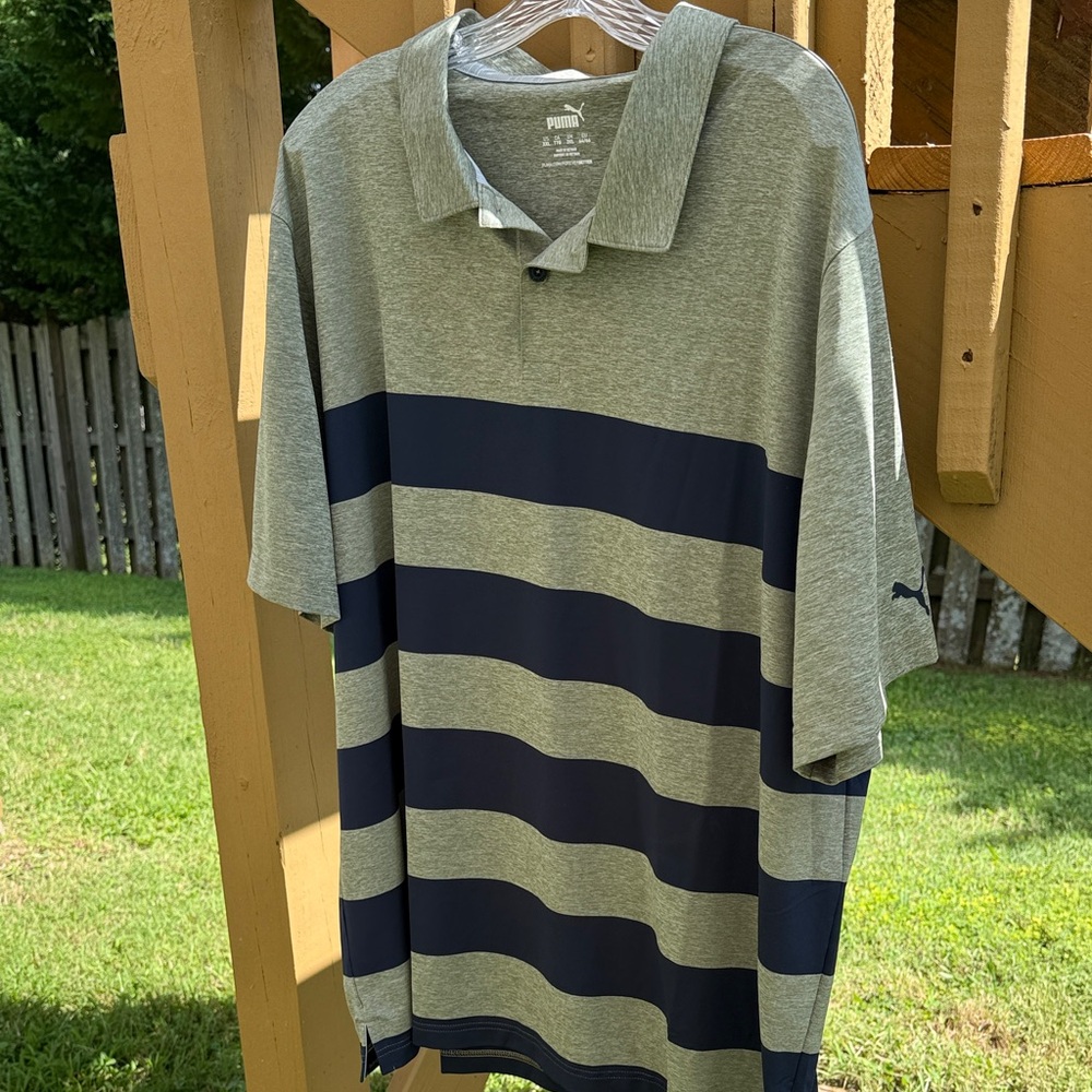 Puma Men's Polo with Gray and Navy Stripes XXL - New with tags